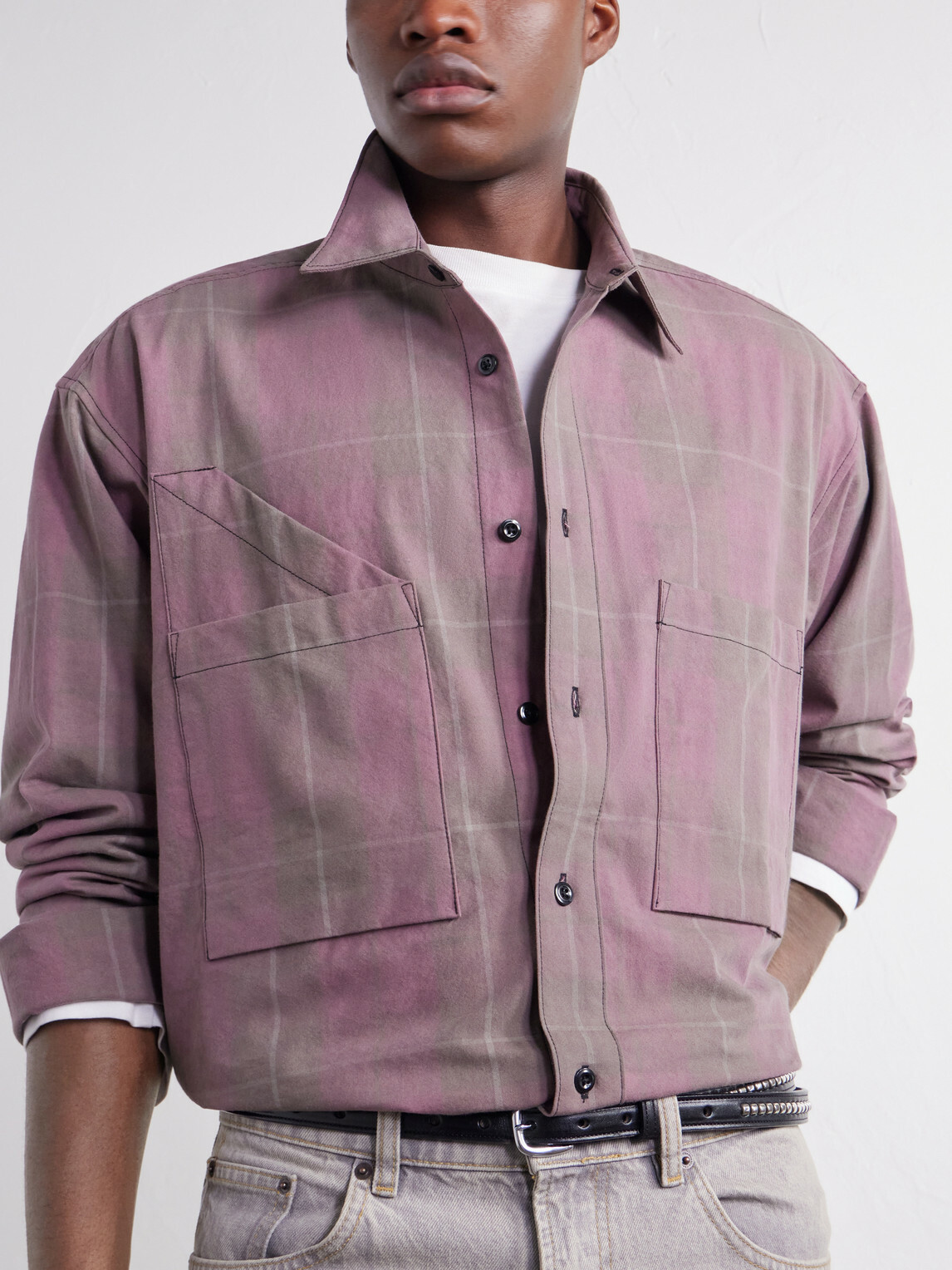 Monitaly - Double Pocket Checked Cotton Shirt - Purple