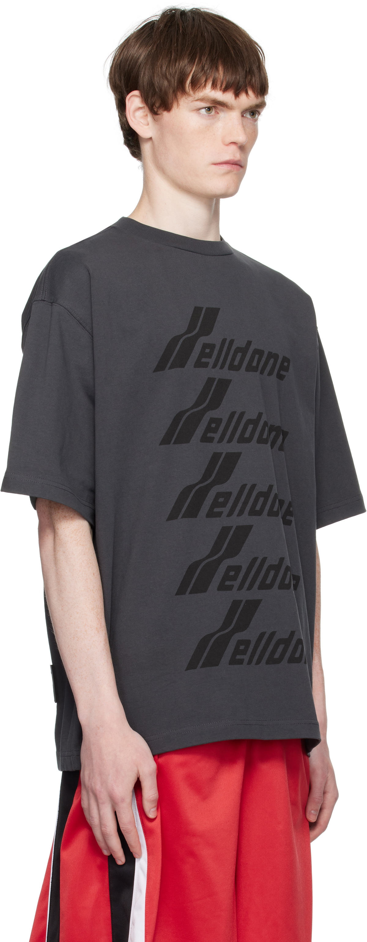 We11done Gray 'WELLDONE' Front Logo T-shirt