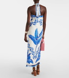 Farm Rio Printed halterneck linen maxi dress