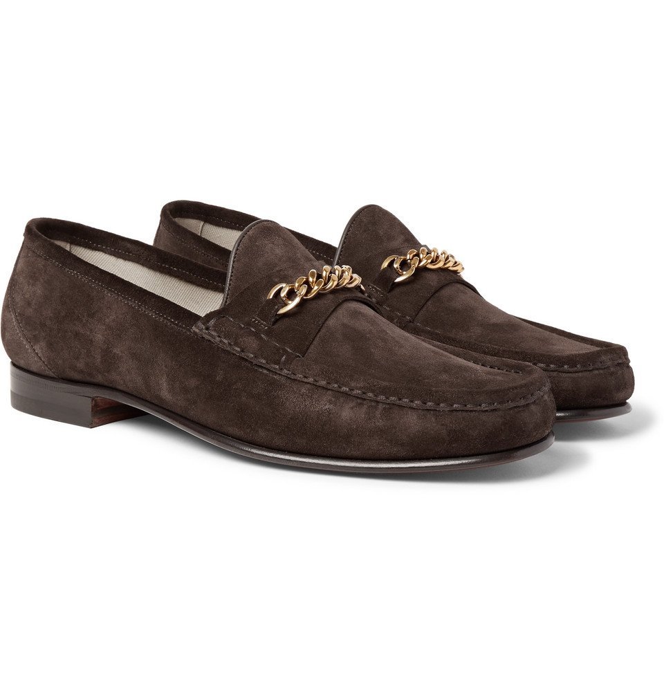TOM FORD - York Chain-Trimmed Suede Loafers - Men - Dark  display picture 2