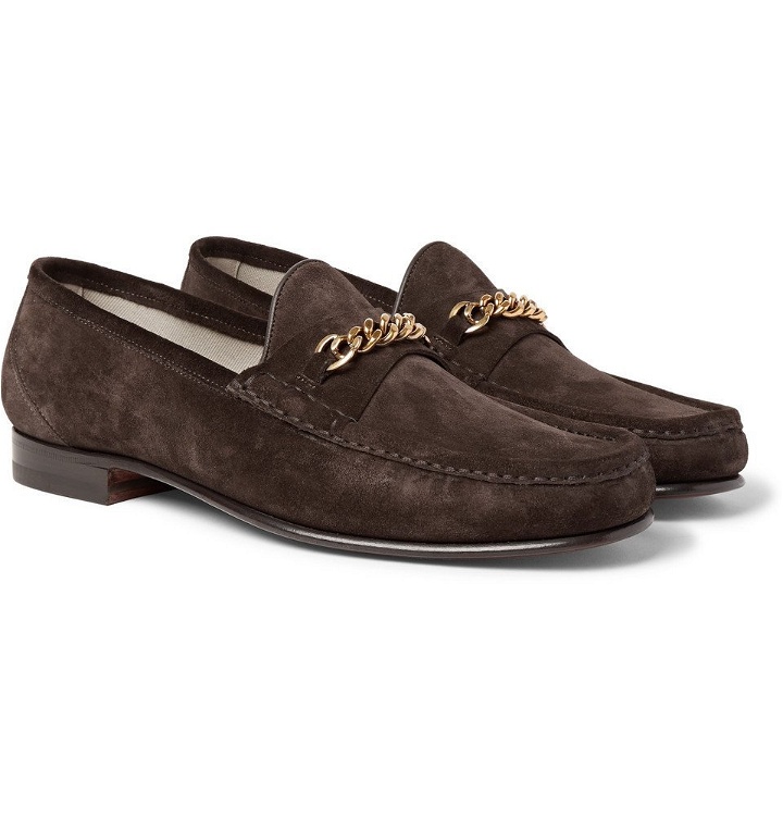 Photo: TOM FORD - York Chain-Trimmed Suede Loafers - Men - Dark brown
