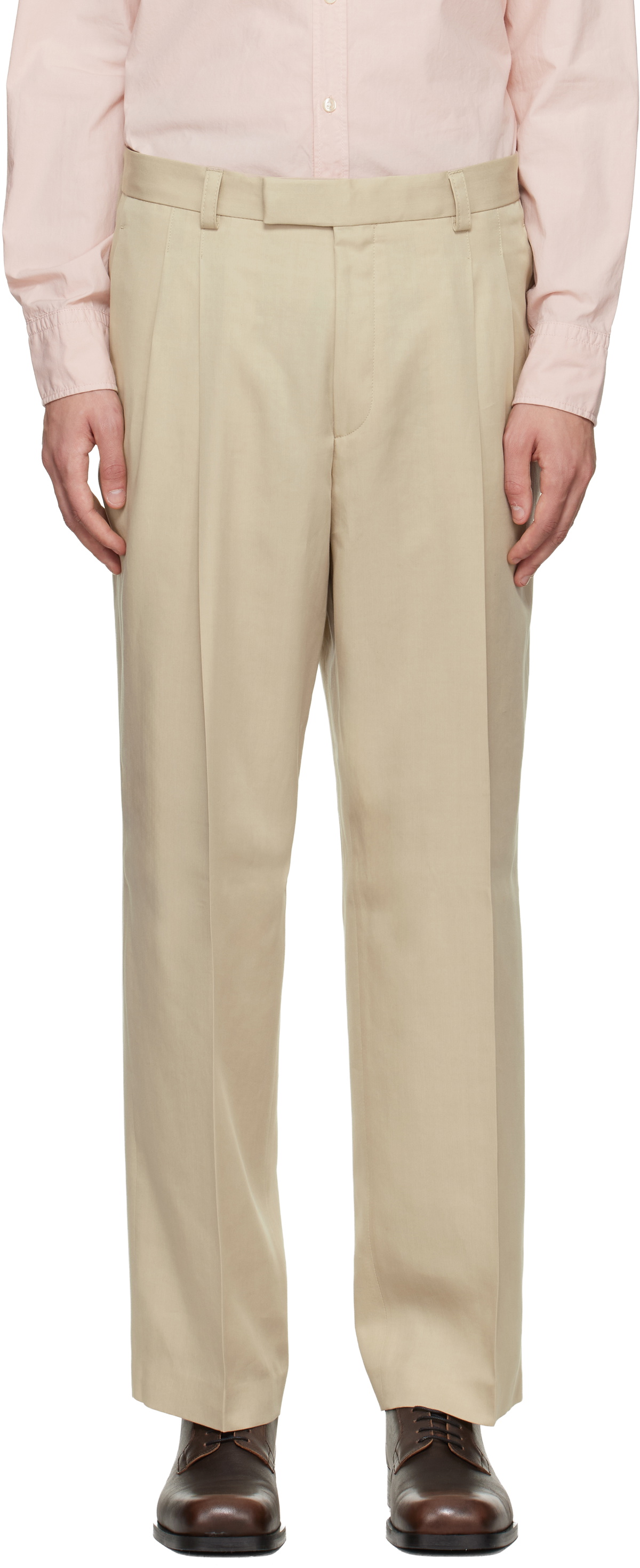 BOSS Beige Oversized-Fit Twill Trousers