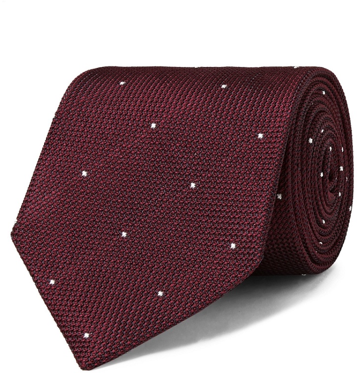 Photo: Drake's - 8cm Polka-Dot Silk-Jacquard Tie - Burgundy