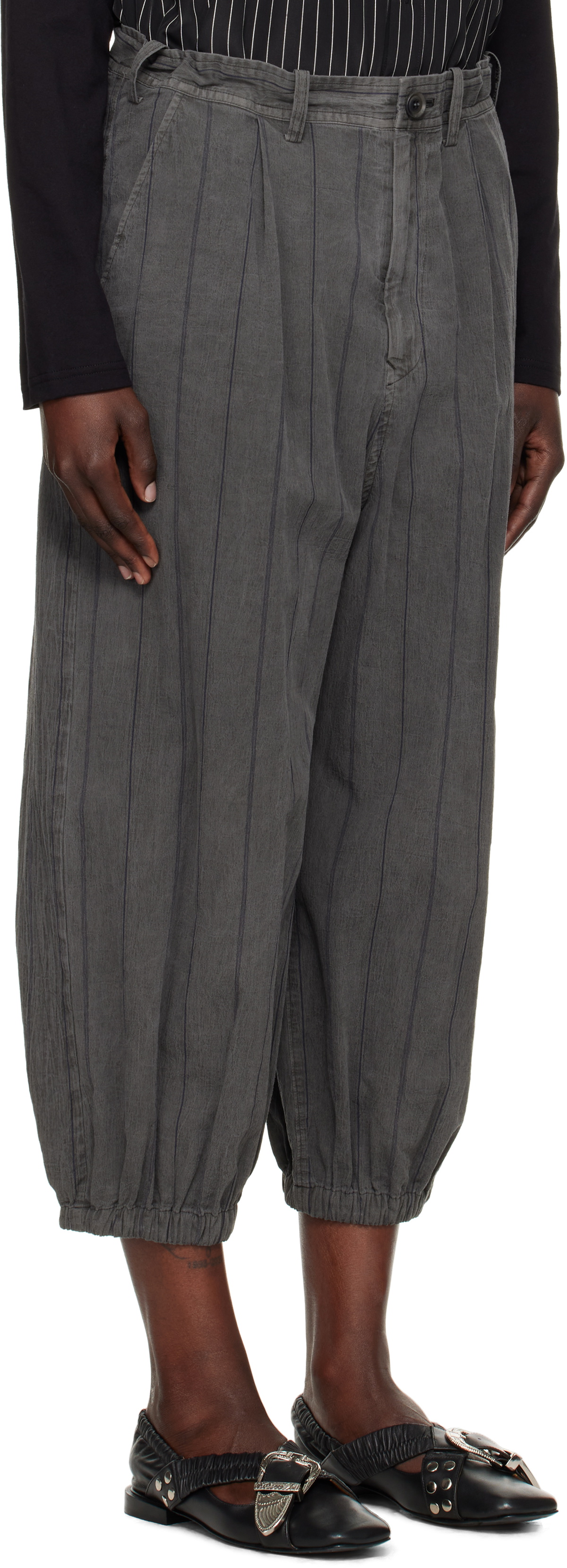 Y's Gray Ko-Elastic Hem Trousers