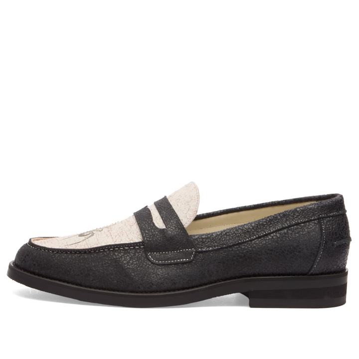 Photo: Duke + Dexter Men's Wilde Cracked Spider Penny Loafer in Black/White