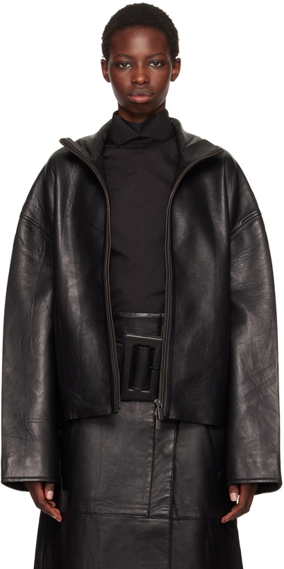 Photo: REMAIN Birger Christensen Black Bonded Box-Fit Leather Jacket