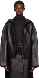 REMAIN Birger Christensen Black Bonded Box-Fit Leather Jacket