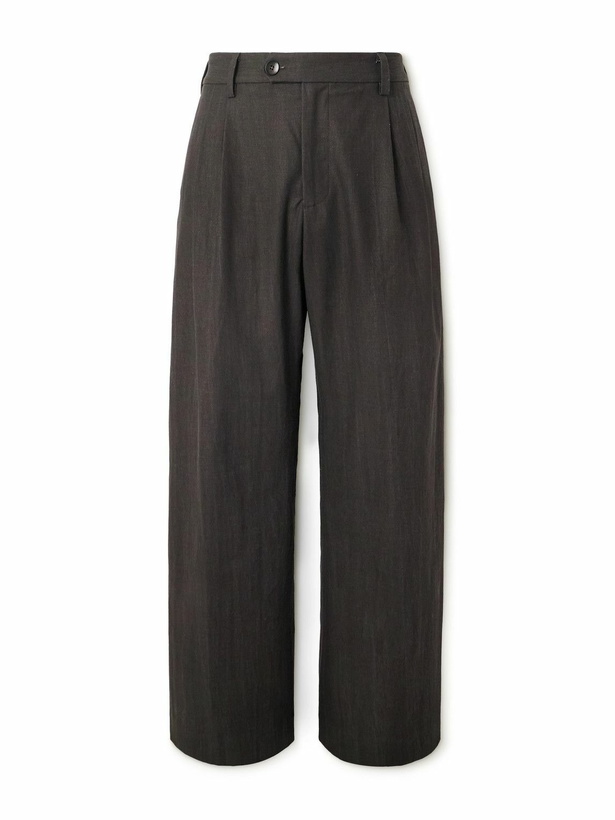 Photo: Small Talk - Straight-Leg Pleated Cotton-Canvas Suit Trousers - Brown