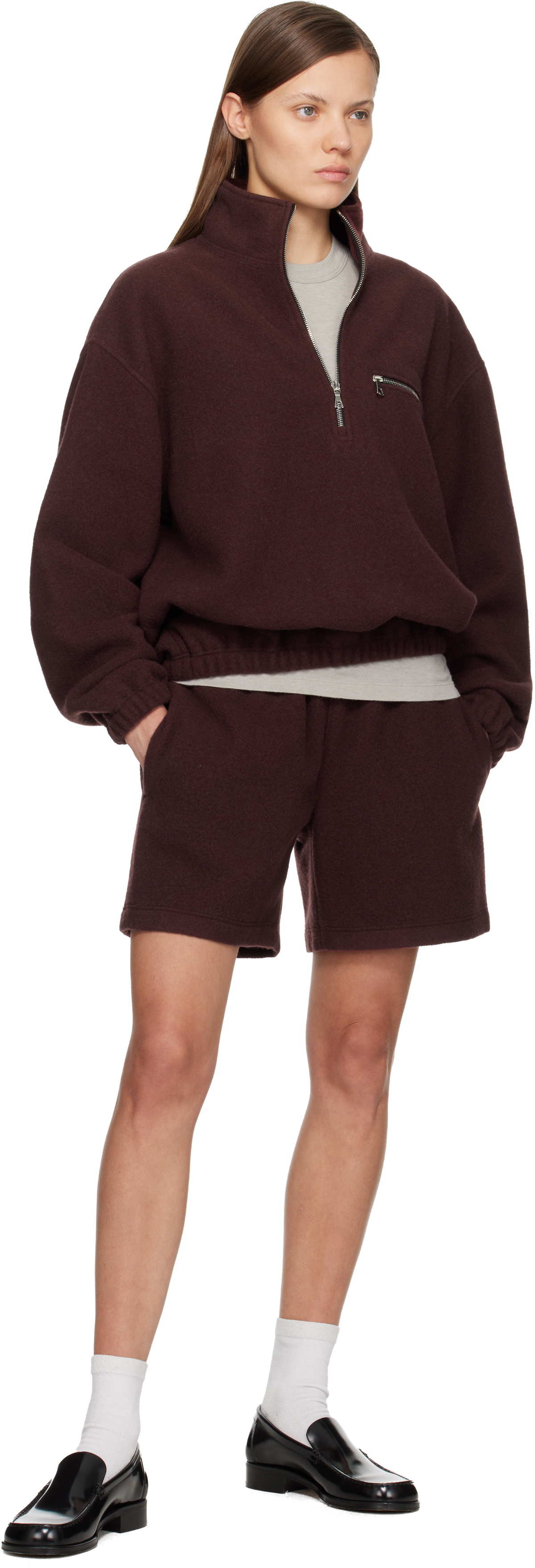 Rier SSENSE Exclusive Burgundy Fleece Shorts