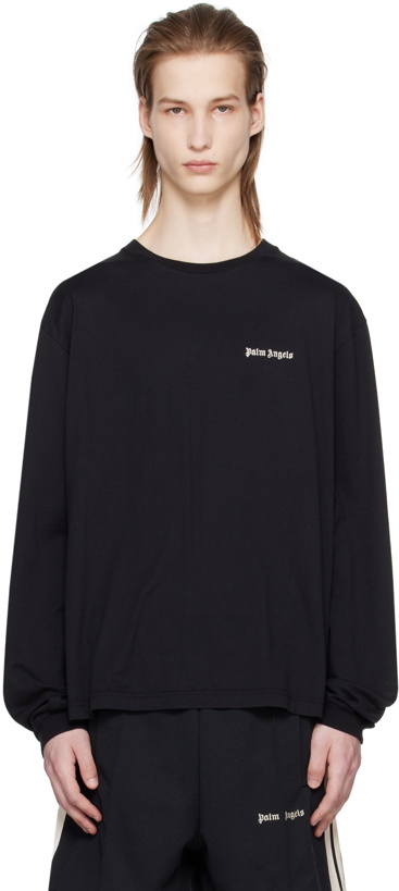 Photo: Palm Angels Black Embroidered Long Sleeve T-Shirt
