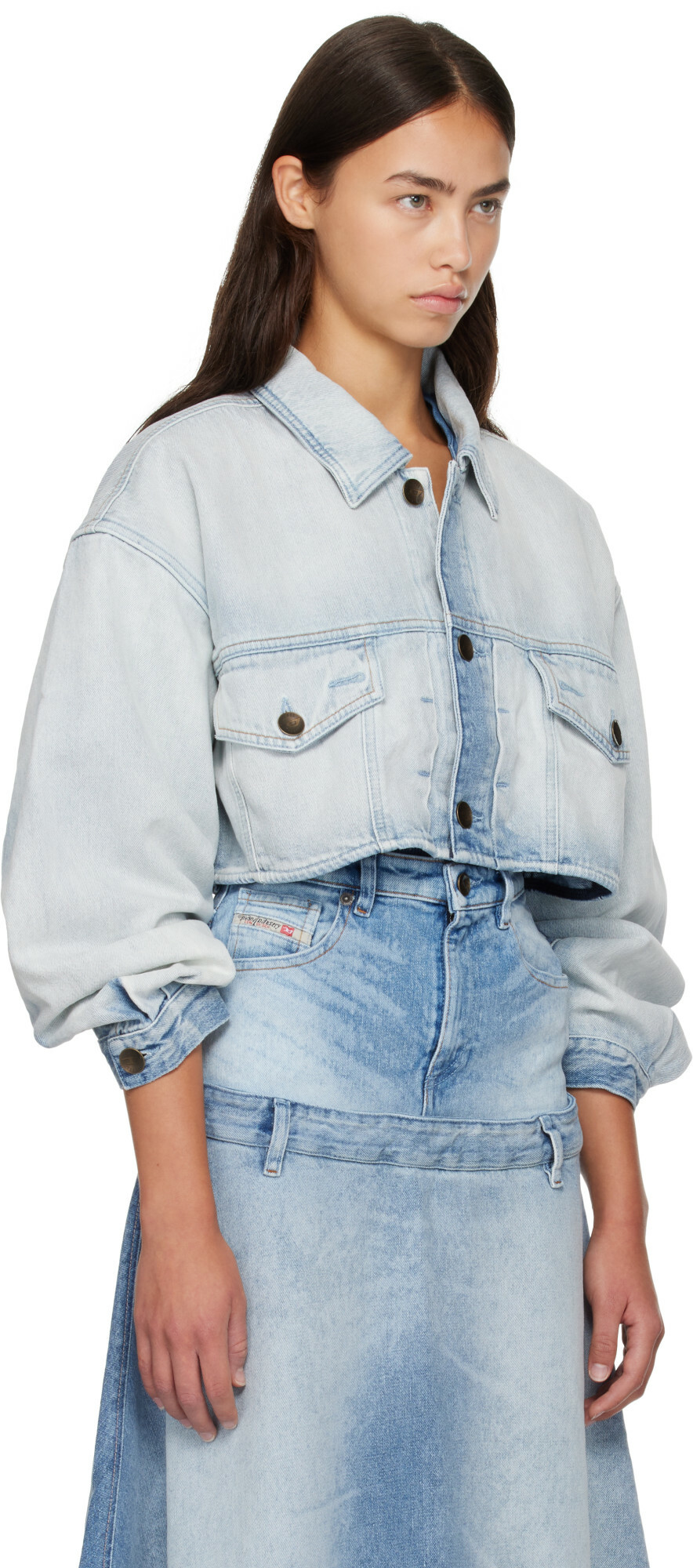 Diesel Blue Oversized Cropped Trucker Denim Jacket