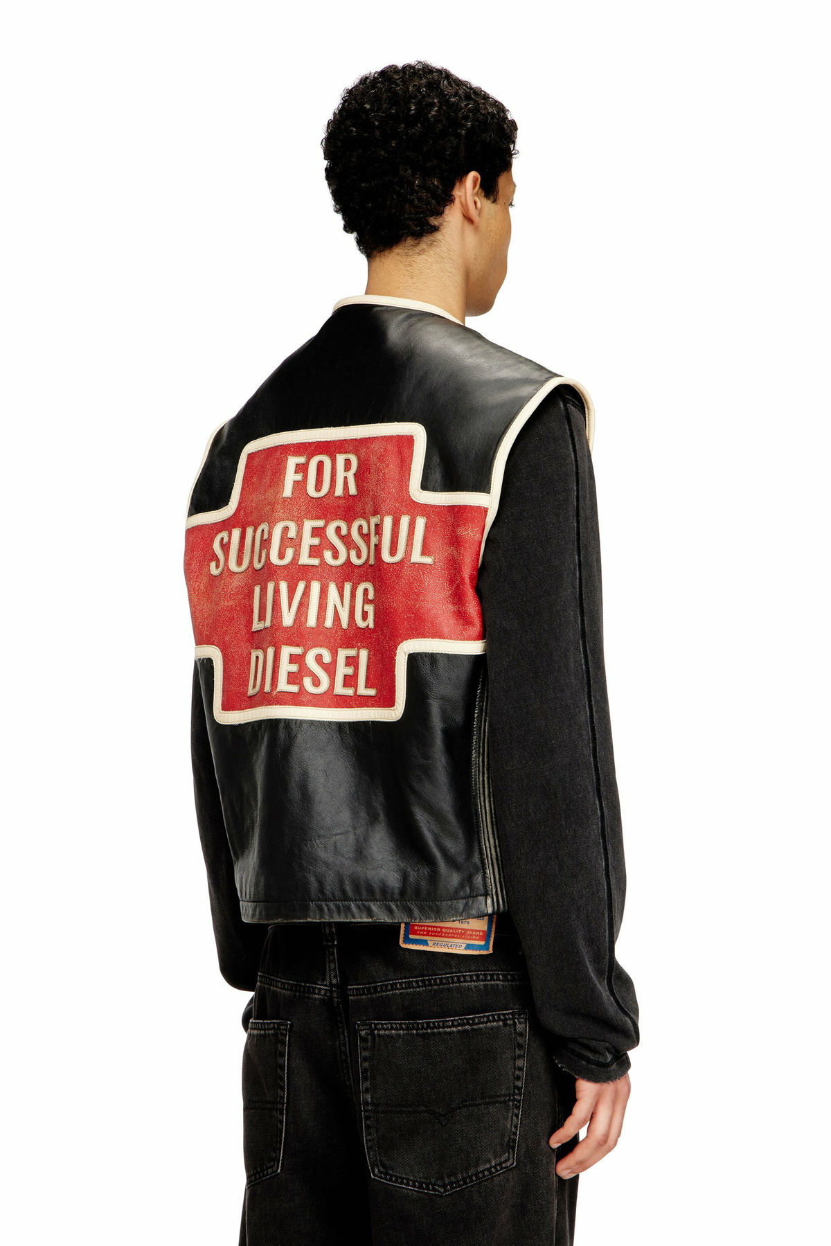 Diesel Leather vest with embroidered patches - Vests Mens in Black