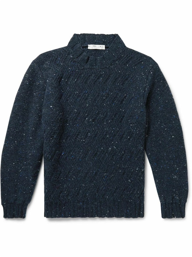 Photo: Inis Meáin - Corrán Cam Cable-Knit Donegal Merino Wool and Cashmere-Blend Rollneck - Blue