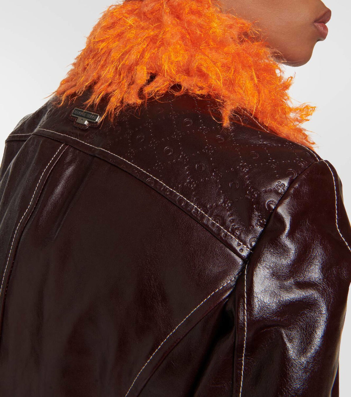 Marine Serre Faux fur-trimmed leather jacket Marine Serre