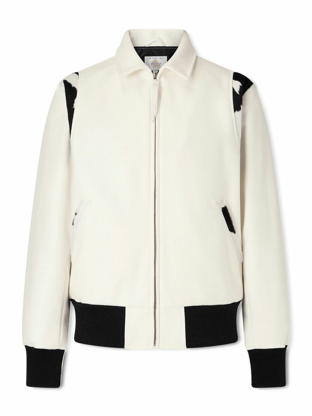Photo: Golden Bear - The Hayes Cow-Print Wool-Blend Varsity Jacket - White