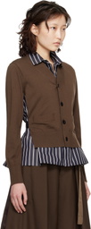 sacai Brown Poplin & Cotton Knit Cardigan