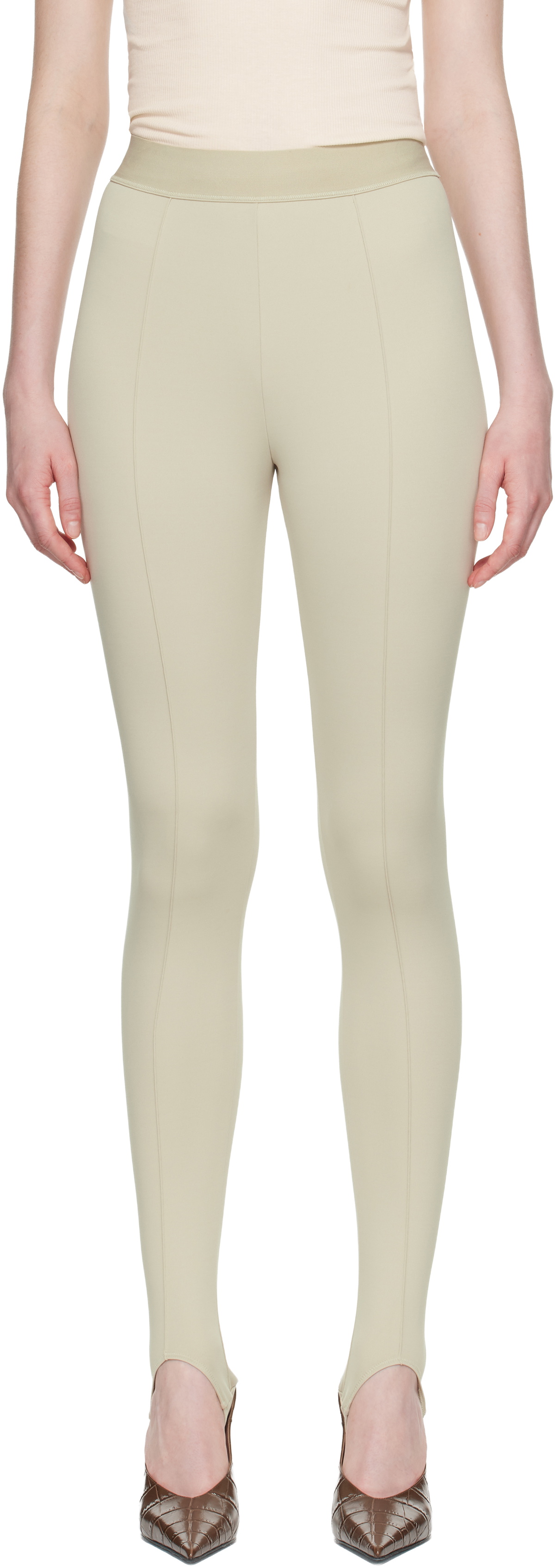 WARDROBE.NYC Beige Opaque Stirrup Leggings