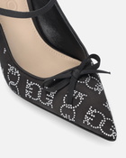 Pinko Rhinestoned Satin Slip Ons With Heel Limo Black
