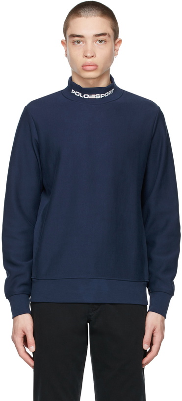 Photo: Polo Ralph Lauren Navy Logo Mock Neck Sweatshirt