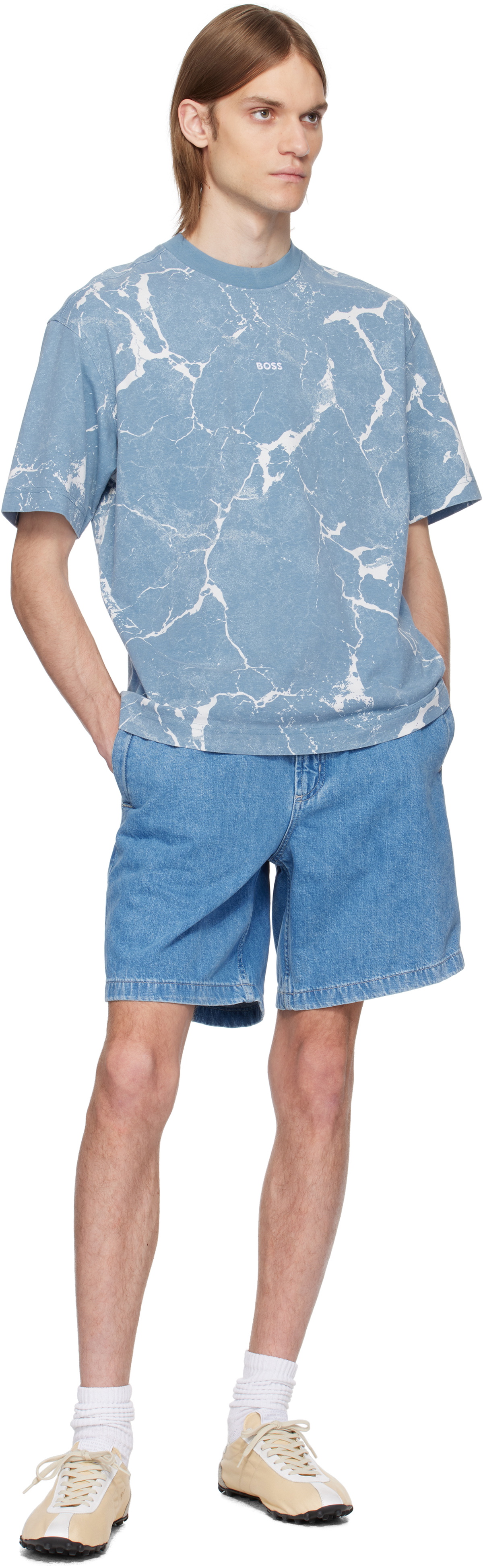BOSS Blue Faded Denim Shorts