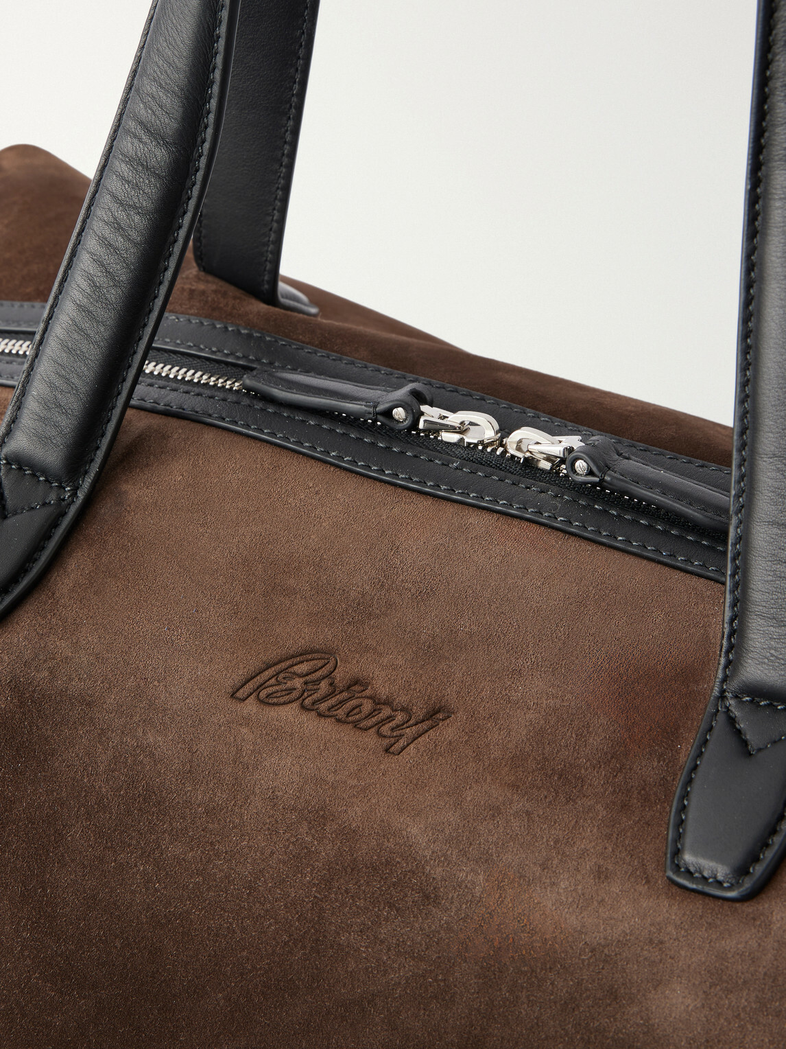 Brioni - Leather-Trimmed Suede Weekend Bag - Brown