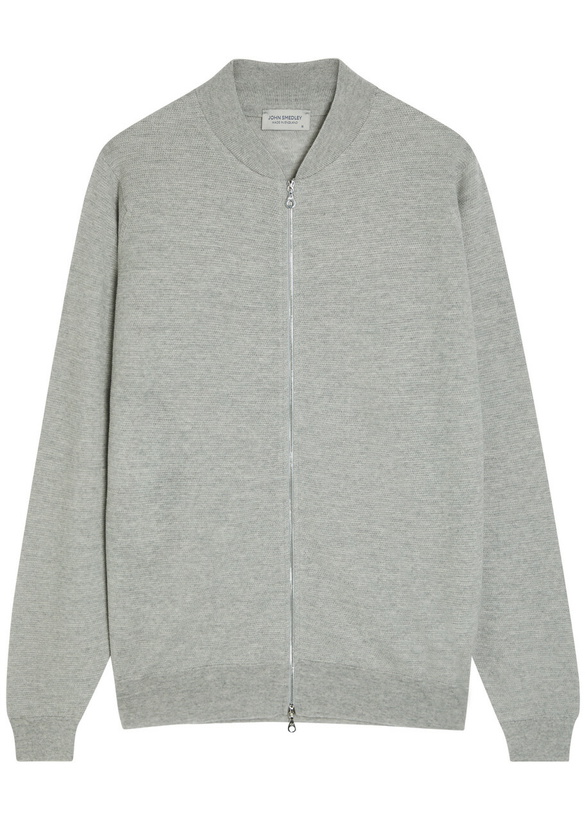 Photo: John Smedley 16.Singular Fine-knit Merino Wool Bomber Jacket Grey
