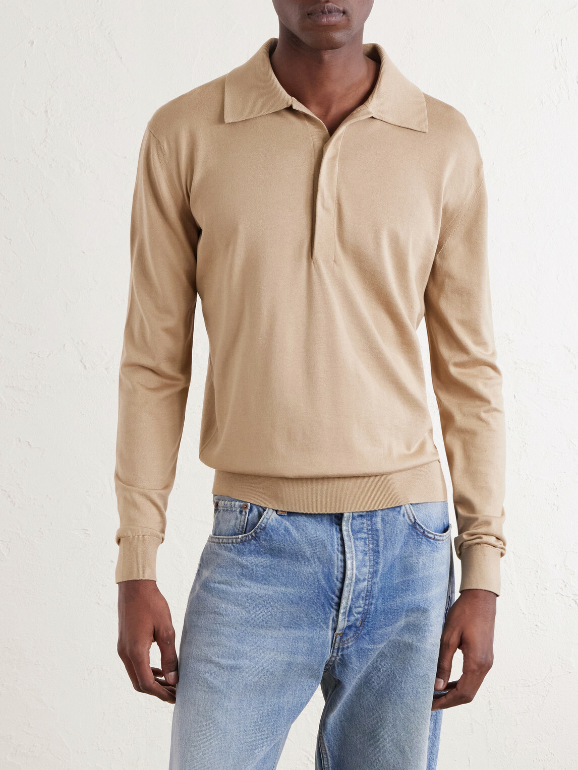 SAINT LAURENT - Silk and Cotton-Blend Polo Sweater - Neutrals