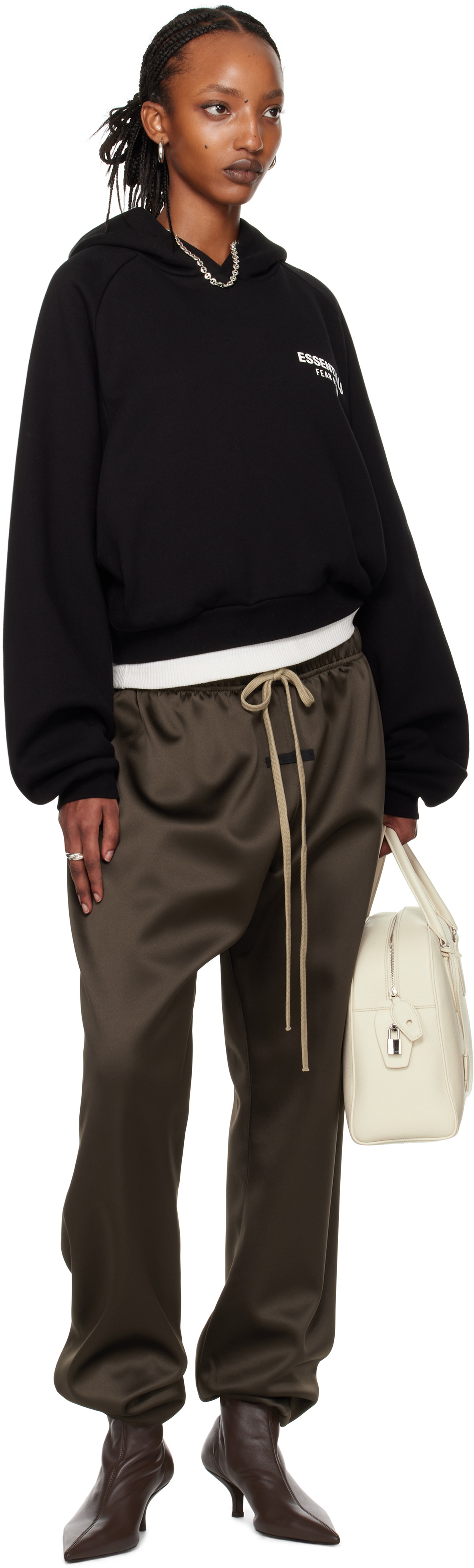 Fear of God ESSENTIALS Black Fleece Cropped Hoodie