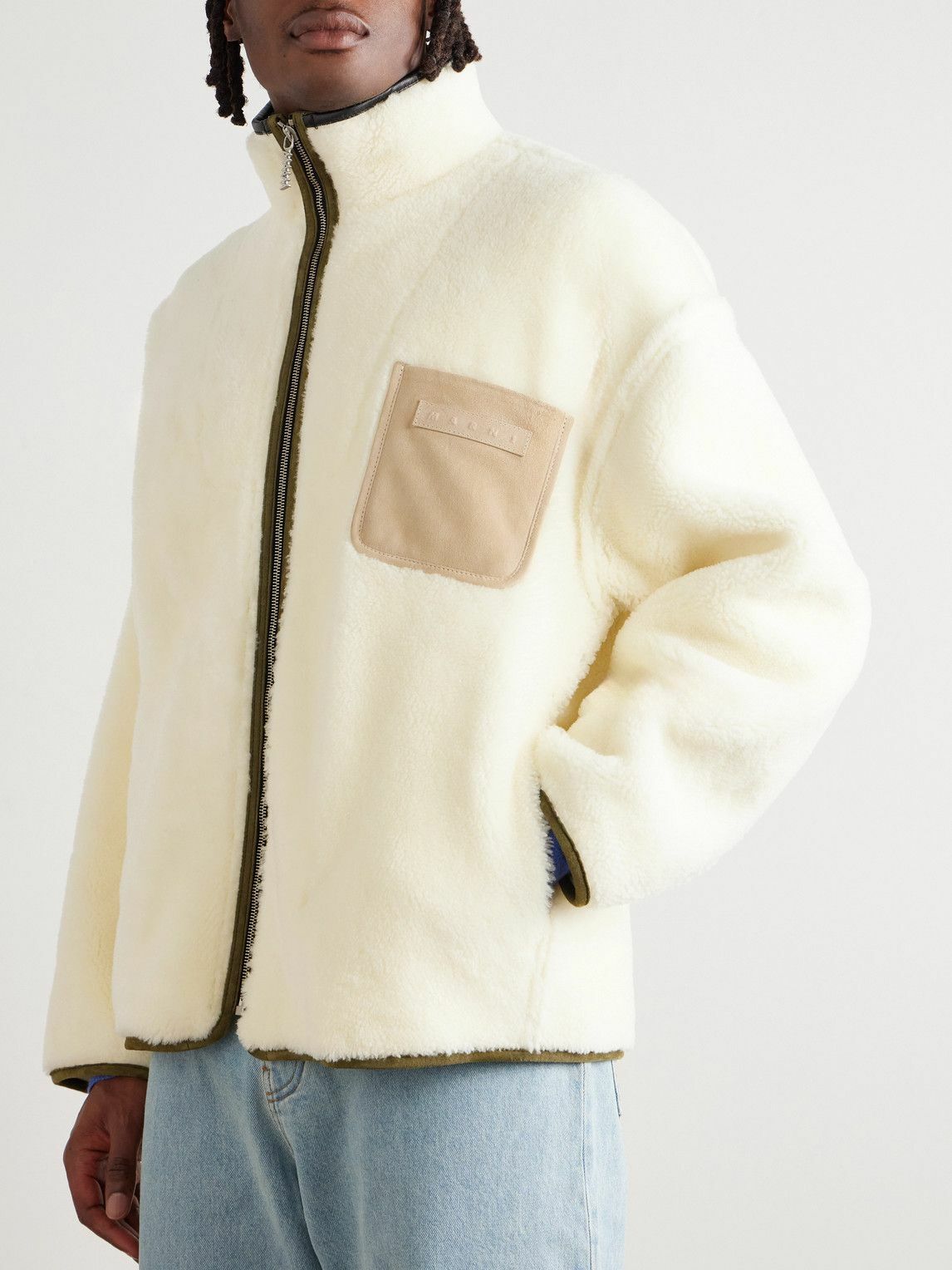 Marni - Suede and Leather-Trimmed Shearling Jacket - Neutrals