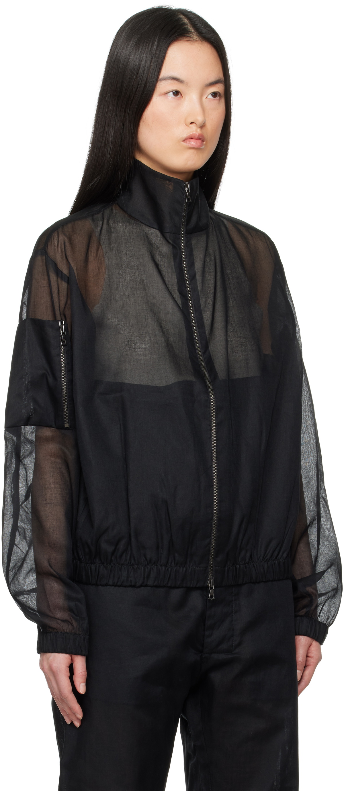 Gabriela Coll Garments Black No.261 Taffeta Pocket Zipper Jacket