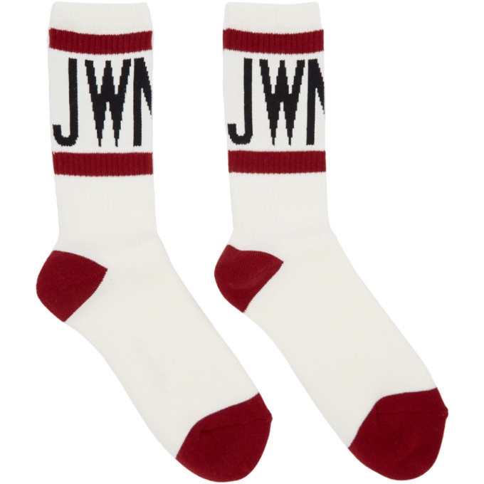 Photo: Junya Watanabe White and Red Cotton Pile Logo Socks