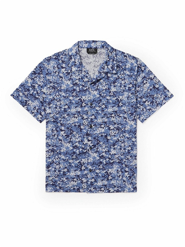 Photo: A.P.C. - Lloyd Convertible-Collar Printed Cotton Shirt - Blue