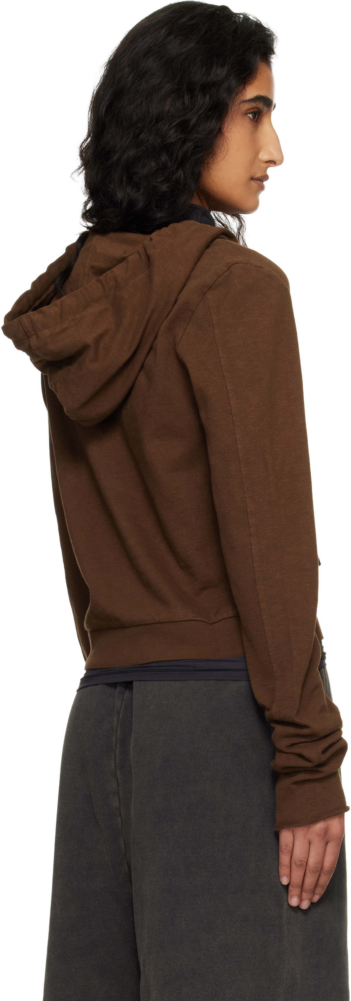 Entire Studios Brown Lightweight Cropped Zip Up Hoodie
