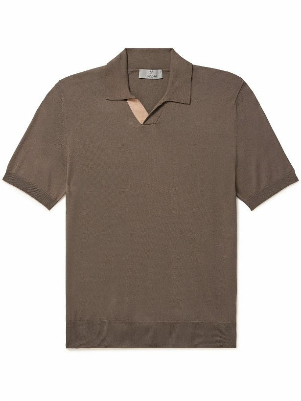 Photo: Canali - Suede-Trimmed Cotton Polo Shirt - Brown
