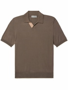 Canali - Suede-Trimmed Cotton Polo Shirt - Brown