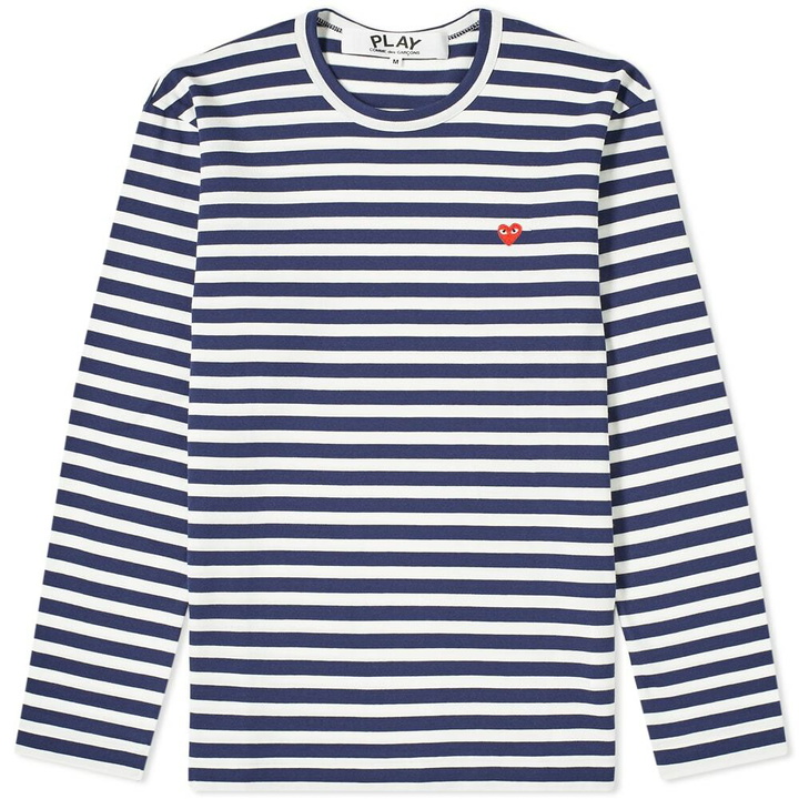 Photo: Comme des Garçons Play Men's Little Red Heart Long Sleeve Stripe T in Navy