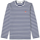 Comme des Garçons Play Men's Little Red Heart Long Sleeve Stripe T in Navy