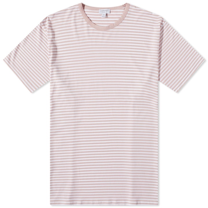 Photo: Sunspel Men's Classic Crew Neck T-Shirt in Shell Pink/White Stripe