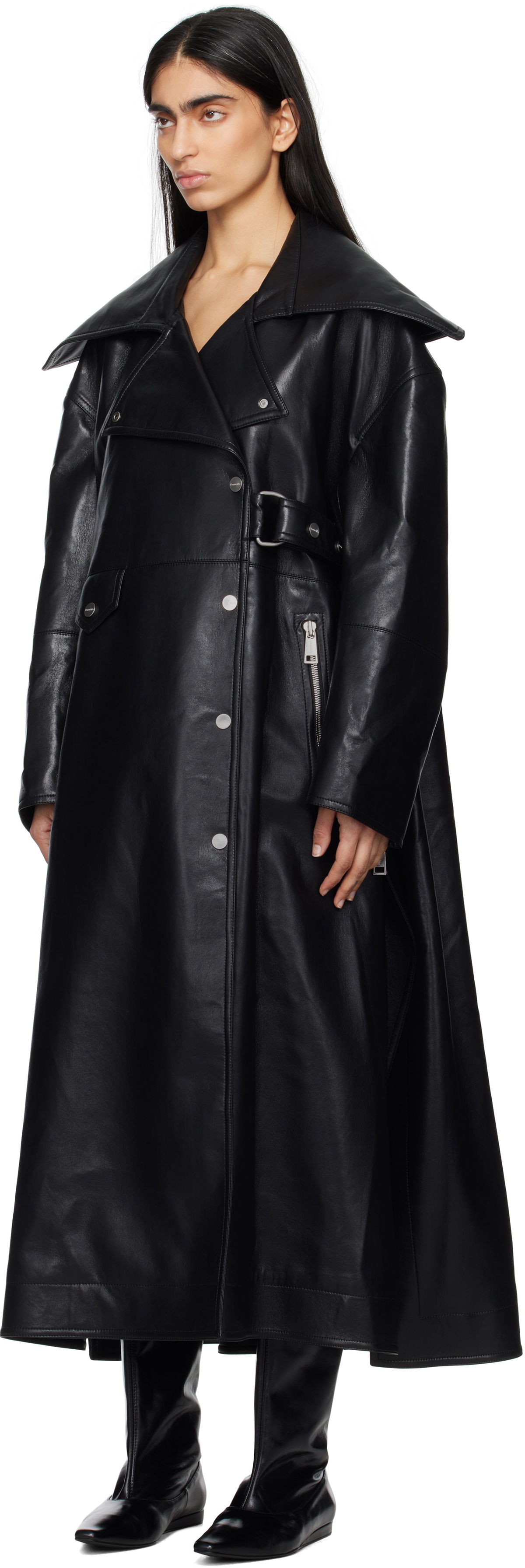 Nanushka Black Teca Regenerated Leather Trench Coat