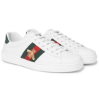 Gucci - Ace Watersnake-Trimmed Embroidered Leather Sneakers - Men - White