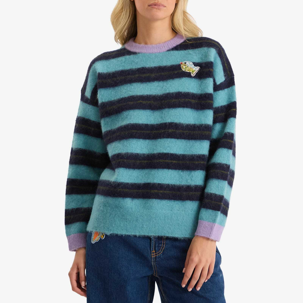ALÉMAIS Women's Domenica Teal Sweater in Stripe