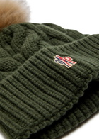 Moncler Pompom Cable-knit Wool-blend Beanie - Green Dark - One Size