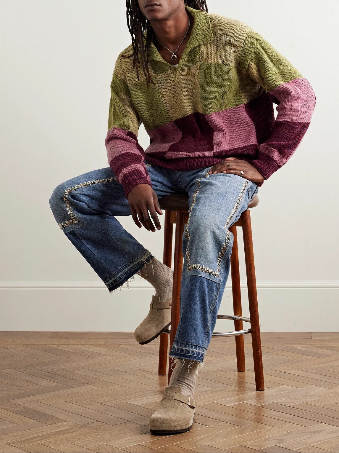 KÄRTIK RESEARCH チェック柄 セーター Mサイズ Kartik Research - Patchwork Checked Wool Sweater - Multi Kartik