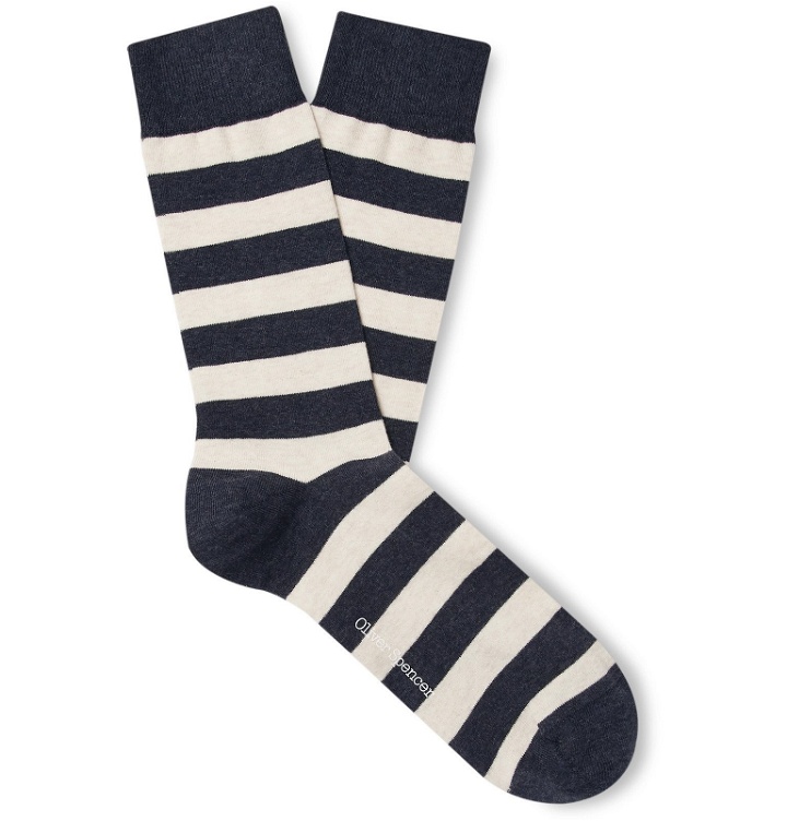 Photo: Oliver Spencer Loungewear - Byram Striped Stretch Cotton-Blend Socks - Blue