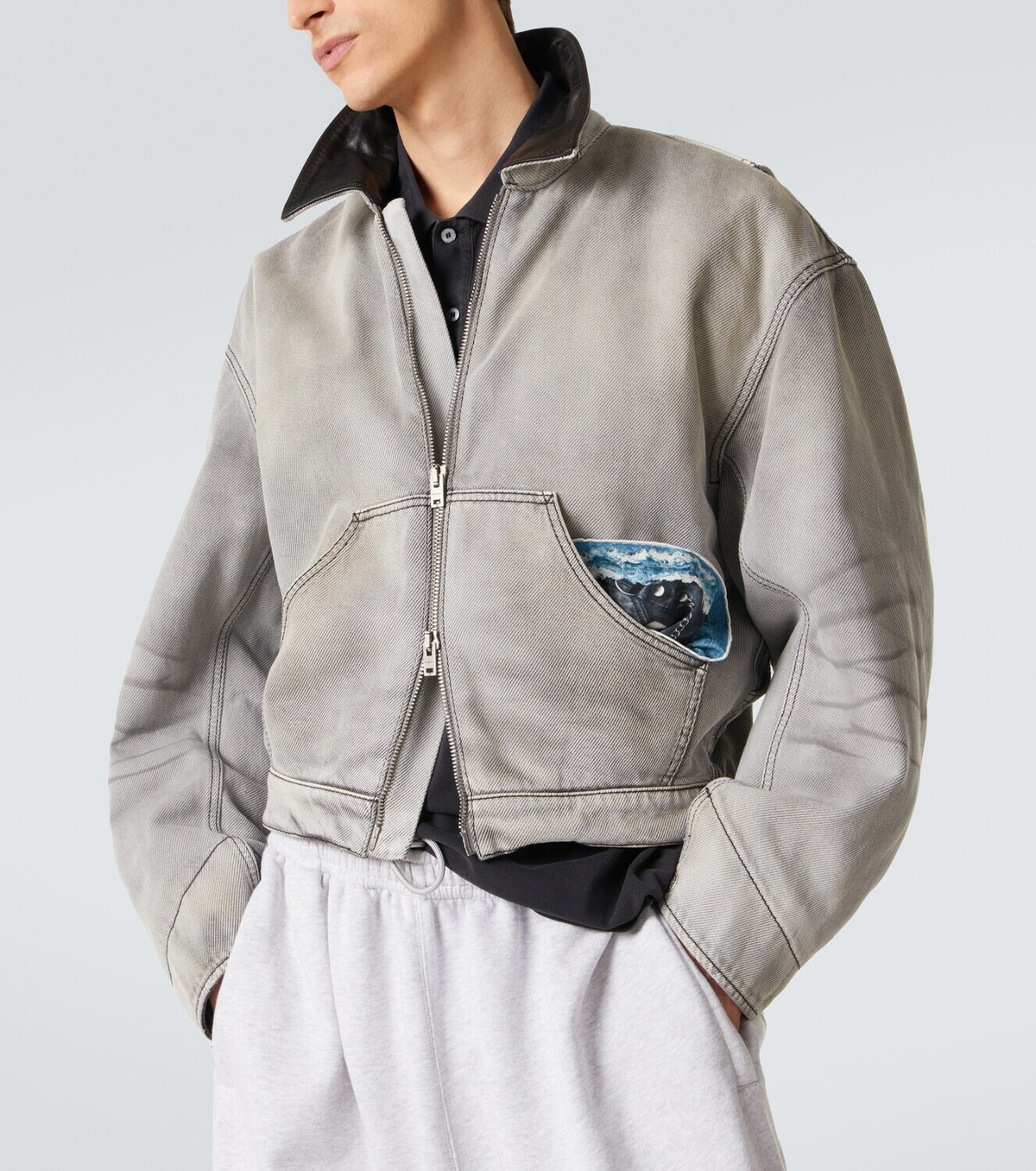 Acne Studios Leather-trimmed denim jacket