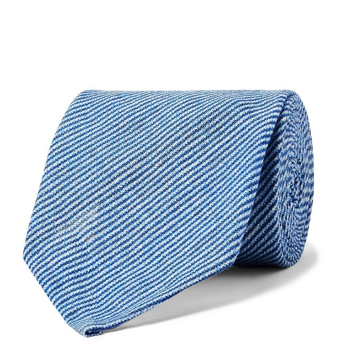 Photo: Rubinacci - 8cm Pinstriped Linen Tie - Blue
