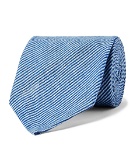 Rubinacci - 8cm Pinstriped Linen Tie - Blue