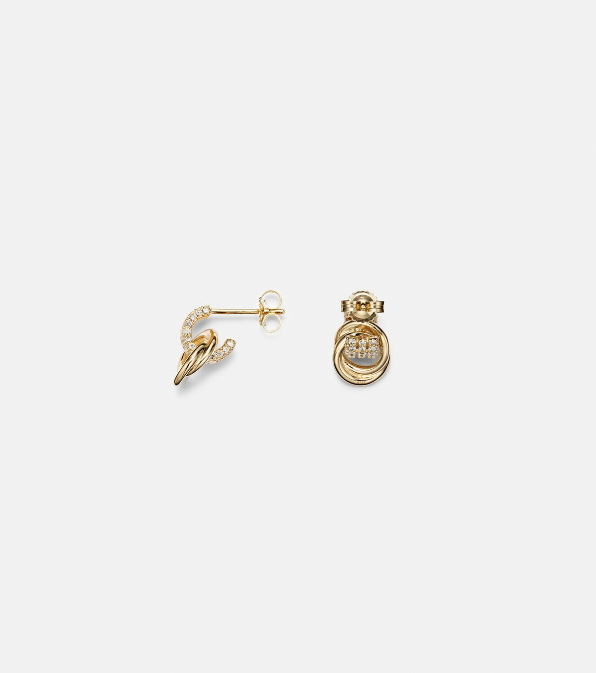 Stone and Strand Forme Knot 14kt gold earrings with diamonds