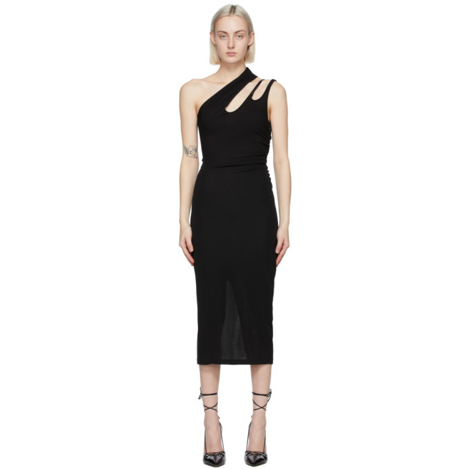 Mugler Black Single Shoulder Mid-Length Dress