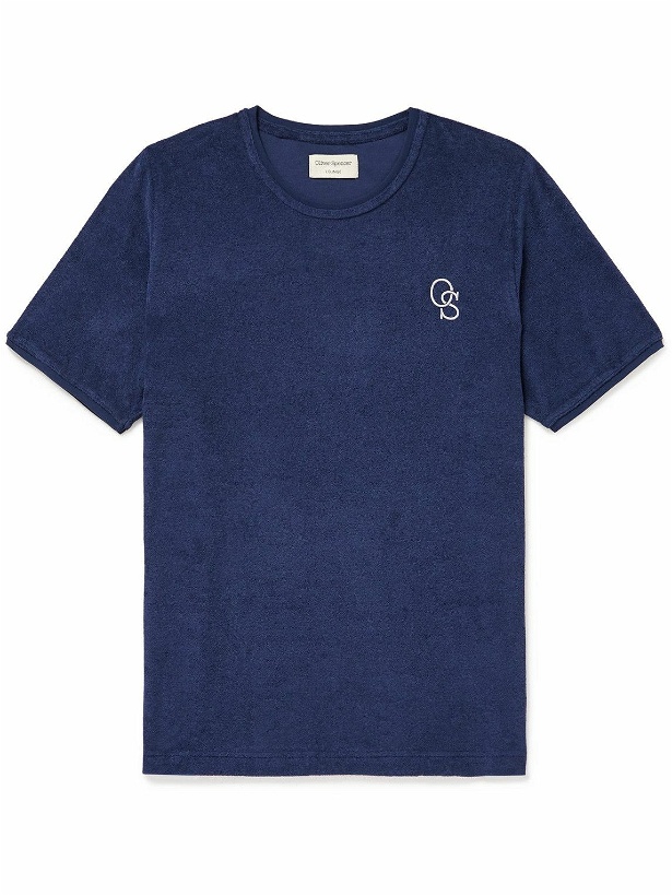 Photo: Oliver Spencer - Logo-Embroidered Cotton-Blend Terry T-Shirt - Blue